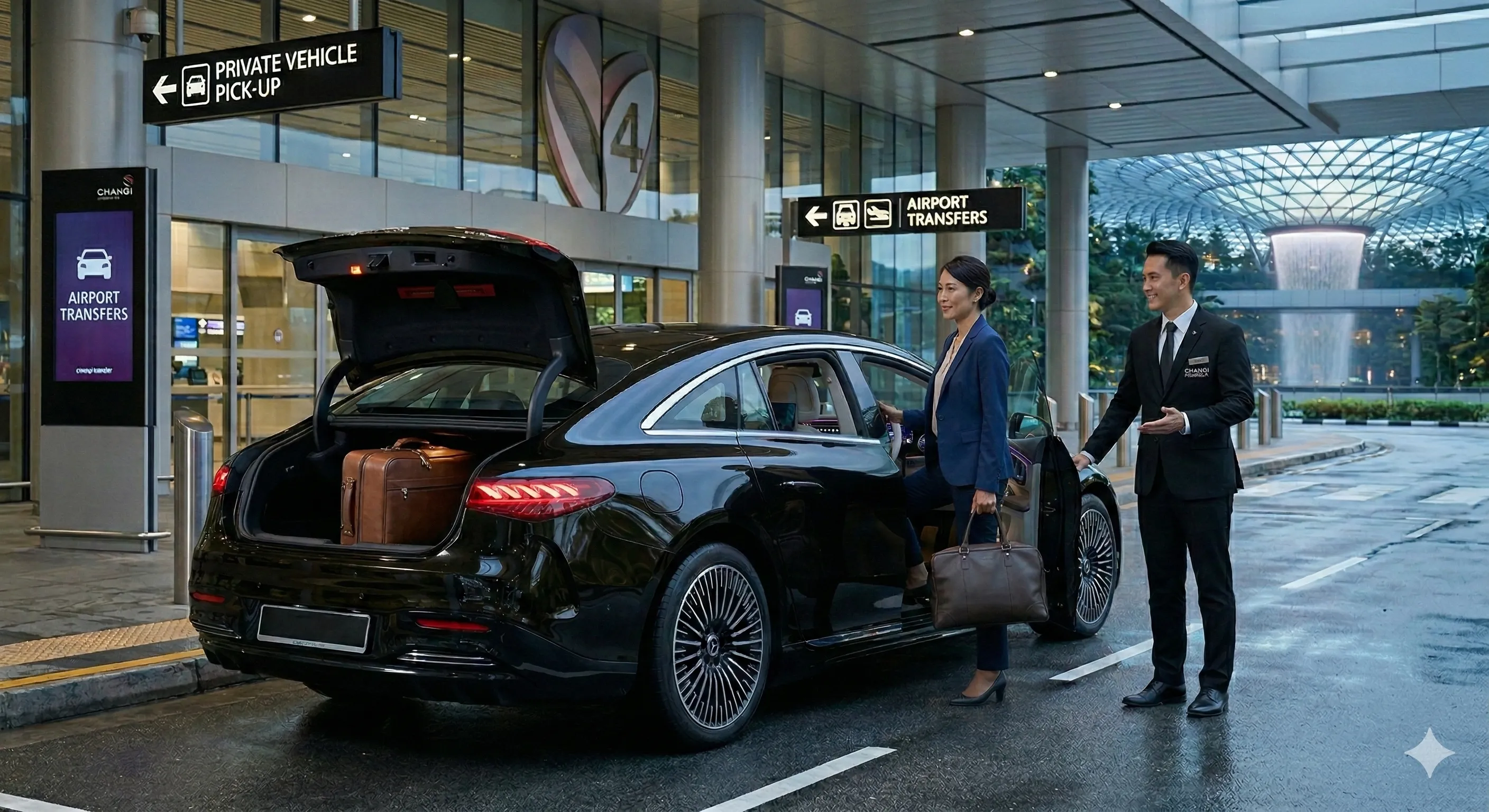Private chauffeur waiting for a Changi Airport transfer in Singapore